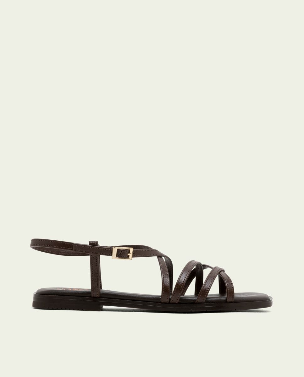 FLAT LEATHER SANDALS BONNIE MOKA