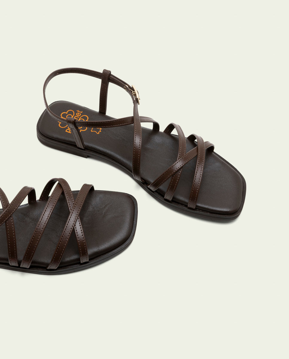 FLAT LEATHER SANDALS BONNIE MOKA