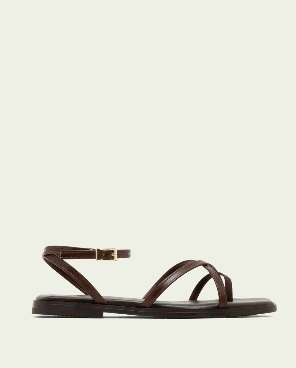 FLAT LEATHER SANDALS WITH STRAPS BIANCA MOCHA