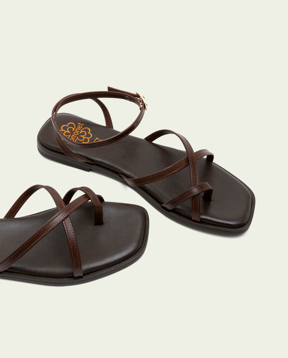 FLAT LEATHER SANDALS WITH STRAPS BIANCA MOCHA