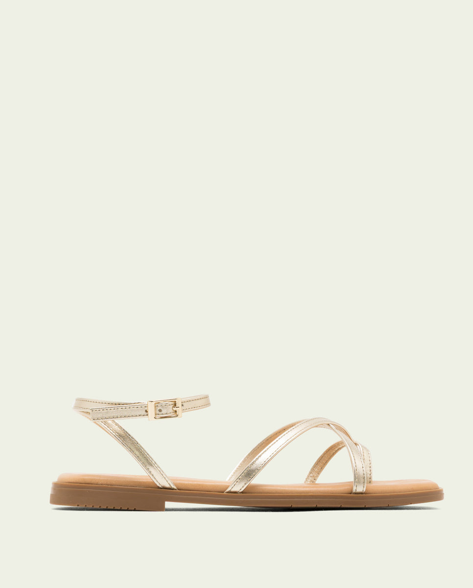 FLAT LEATHER SANDALS WITH STRAPS BIANCA GOLD