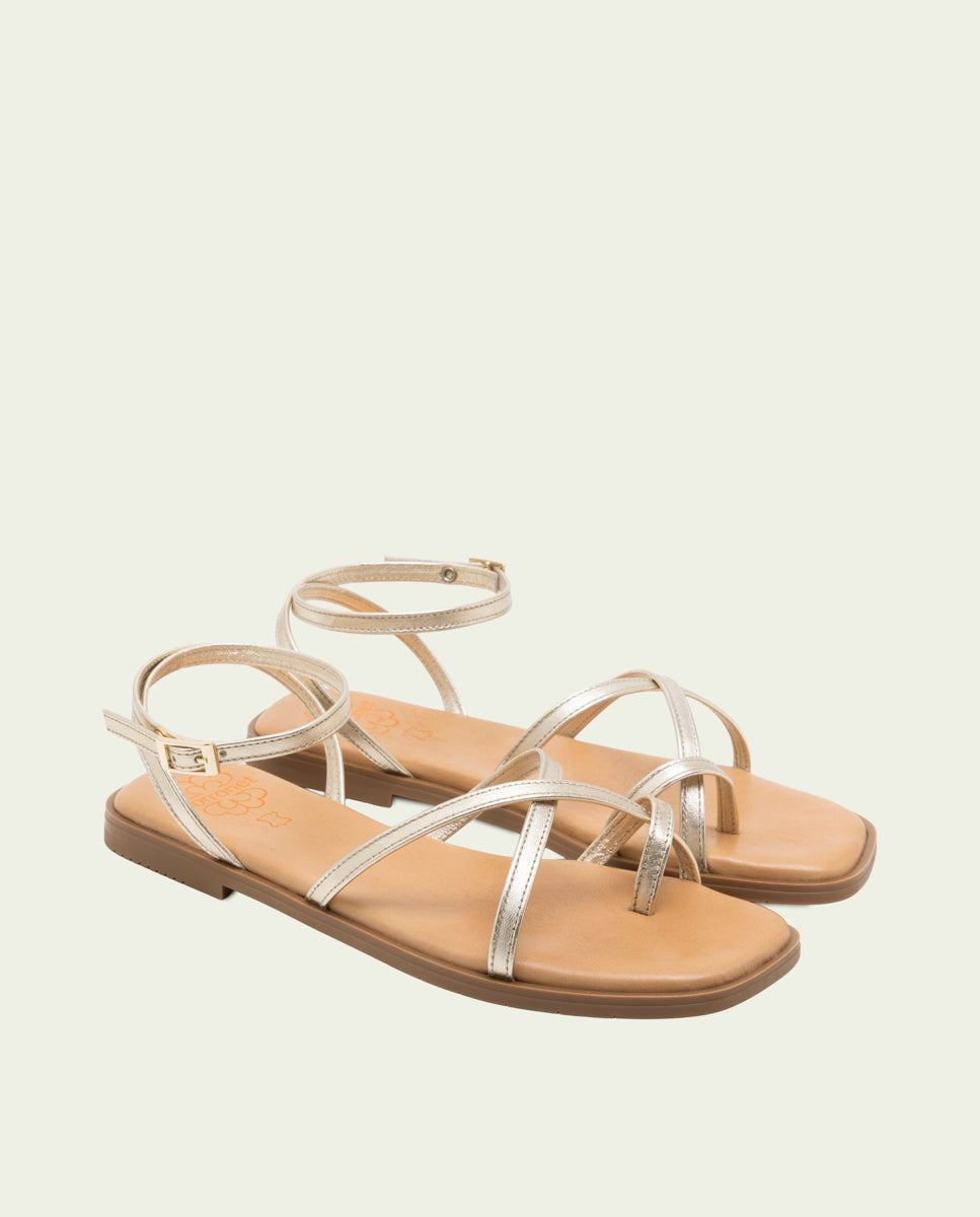 FLAT LEATHER SANDALS WITH STRAPS BIANCA GOLD