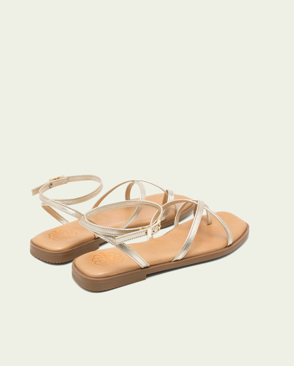 FLAT LEATHER SANDALS WITH STRAPS BIANCA GOLD