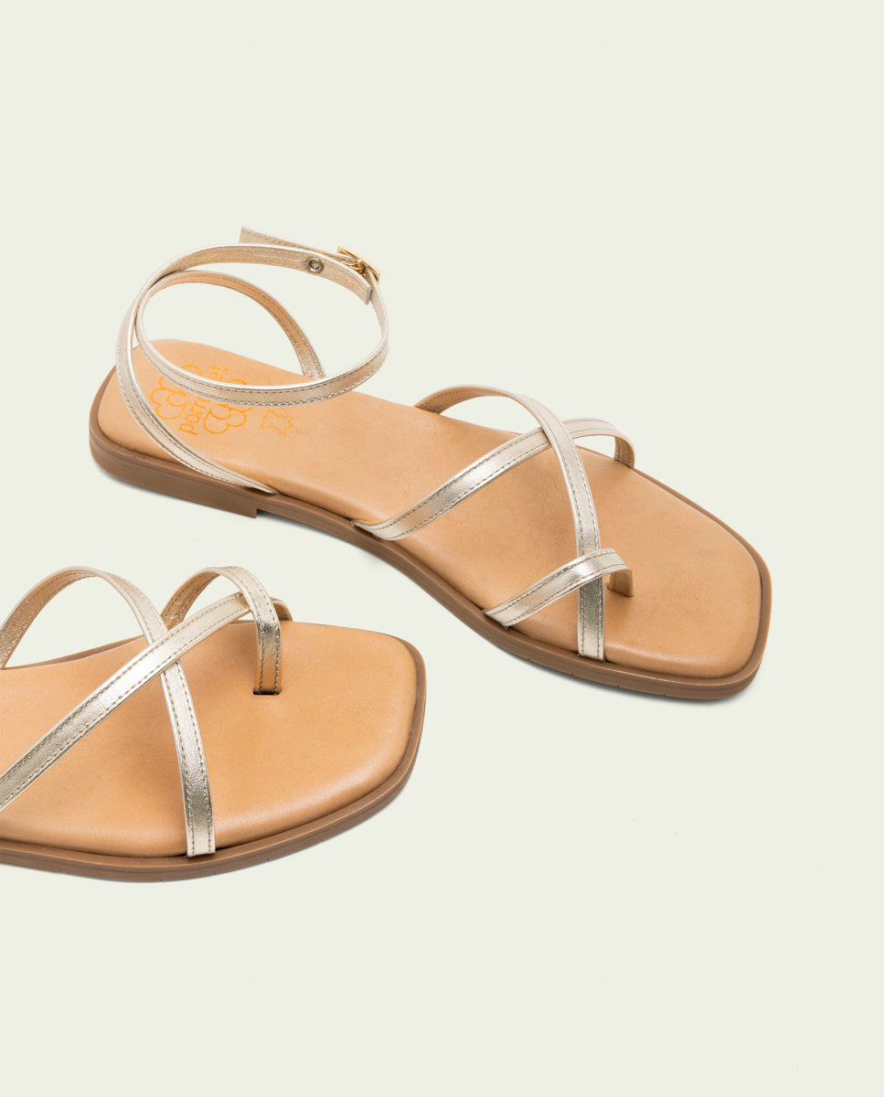 FLAT LEATHER SANDALS WITH STRAPS BIANCA GOLD