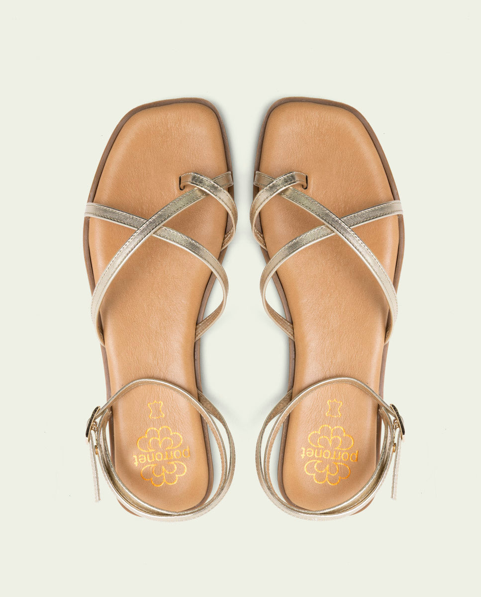 FLAT LEATHER SANDALS WITH STRAPS BIANCA GOLD