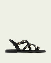 FLAT LEATHER SANDALS WITH STRAPS AND STUDS BLAIR BLACK