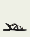 FLAT LEATHER SANDALS WITH STRAPS AND STUDS BLAIR BLACK