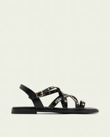FLAT LEATHER SANDALS WITH STRAPS AND STUDS BLAIR BLACK
