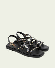 FLAT LEATHER SANDALS WITH STRAPS AND STUDS BLAIR BLACK