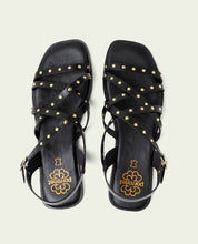FLAT LEATHER SANDALS WITH STRAPS AND STUDS BLAIR BLACK