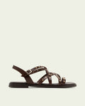 FLAT LEATHER SANDALS WITH STRAPS AND STUDS BLAIR MOCHA