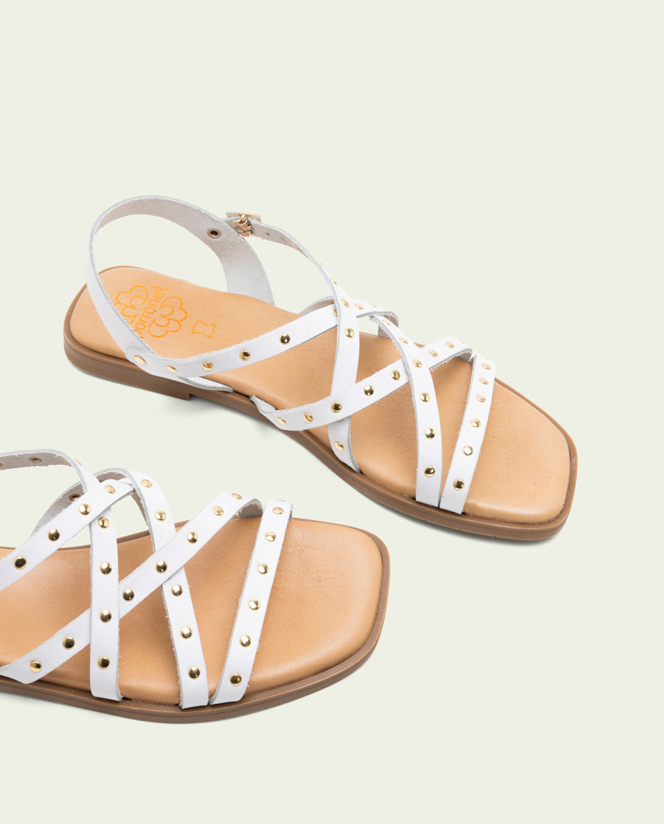 FLAT LEATHER SANDALS WITH STRAPS AND STUDS BLAIR WHITE