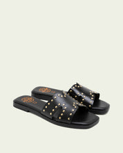 FLAT LEATHER SANDALS WITH STUDS BECCA BLACK