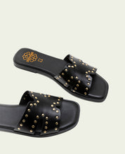 FLAT LEATHER SANDALS WITH STUDS BECCA BLACK