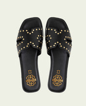 FLAT LEATHER SANDALS WITH STUDS BECCA BLACK