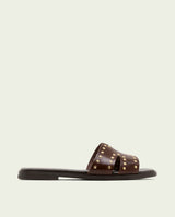 SANDALES PLATES EN CUIR AVEC CLOUS BECCA MOKA