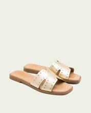 FLAT LEATHER SANDALS WITH STUDS BECCA GOLD