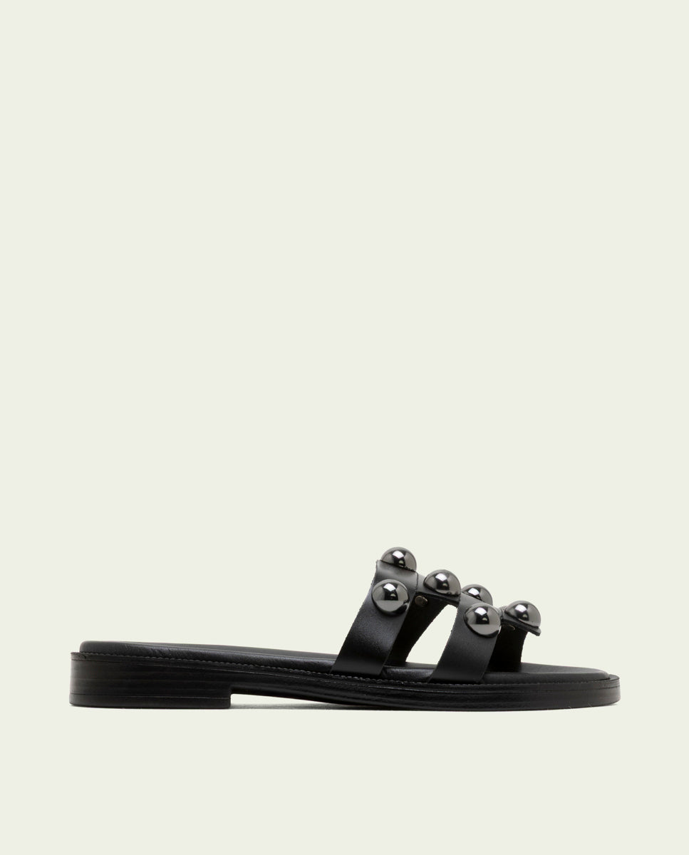 LEATHER SANDALS WITH OPEN HEELS AND STUDS CELIA BLACK