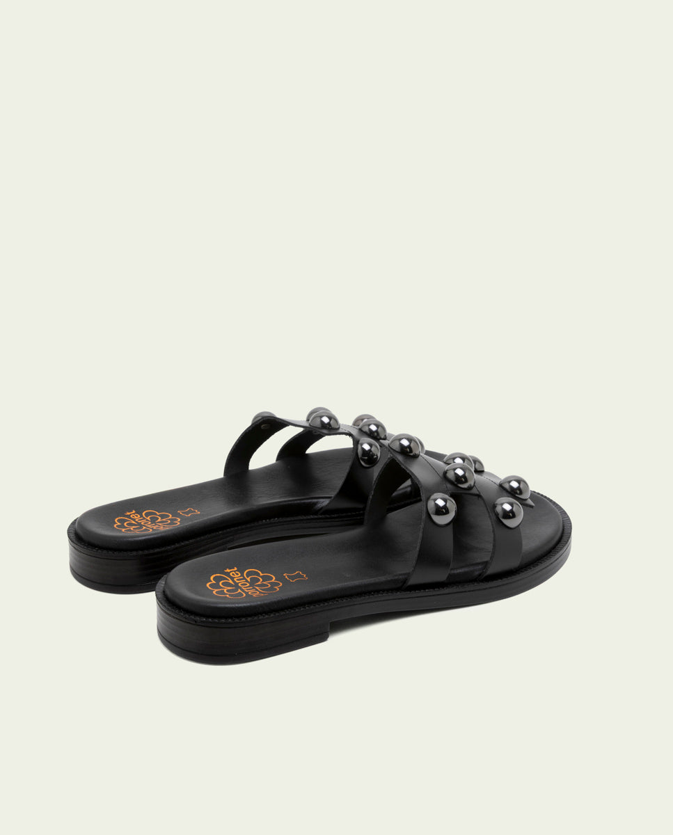LEATHER SANDALS WITH OPEN HEELS AND STUDS CELIA BLACK
