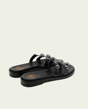 LEATHER SANDALS WITH OPEN HEELS AND STUDS CELIA BLACK