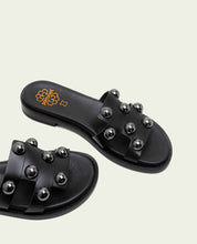 LEATHER SANDALS WITH OPEN HEELS AND STUDS CELIA BLACK