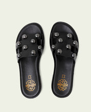 LEATHER SANDALS WITH OPEN HEELS AND STUDS CELIA BLACK