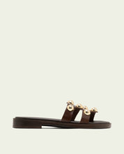 LEATHER SANDALS WITH OPEN HEELS AND STUDS CELIA MOCHA