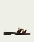 LEATHER SANDALS WITH OPEN HEELS AND STUDS CELIA MOCHA