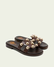 LEATHER SANDALS WITH OPEN HEELS AND STUDS CELIA MOCHA