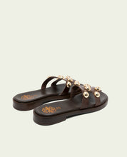 LEATHER SANDALS WITH OPEN HEELS AND STUDS CELIA MOCHA