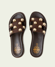 LEATHER SANDALS WITH OPEN HEELS AND STUDS CELIA MOCHA