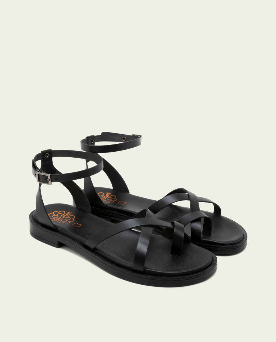 FLAT SLAVE LEATHER SANDALS CECILIA BLACK