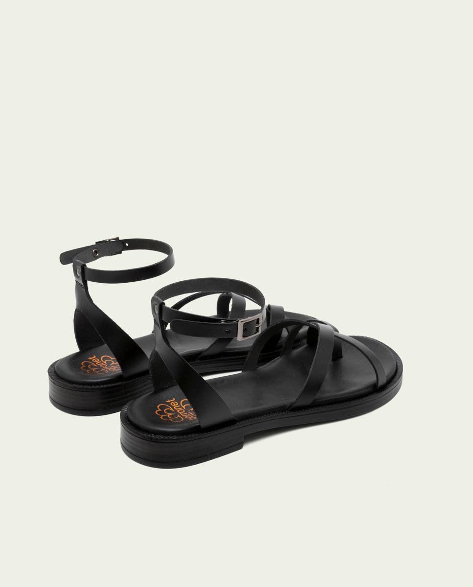 FLAT SLAVE LEATHER SANDALS CECILIA BLACK