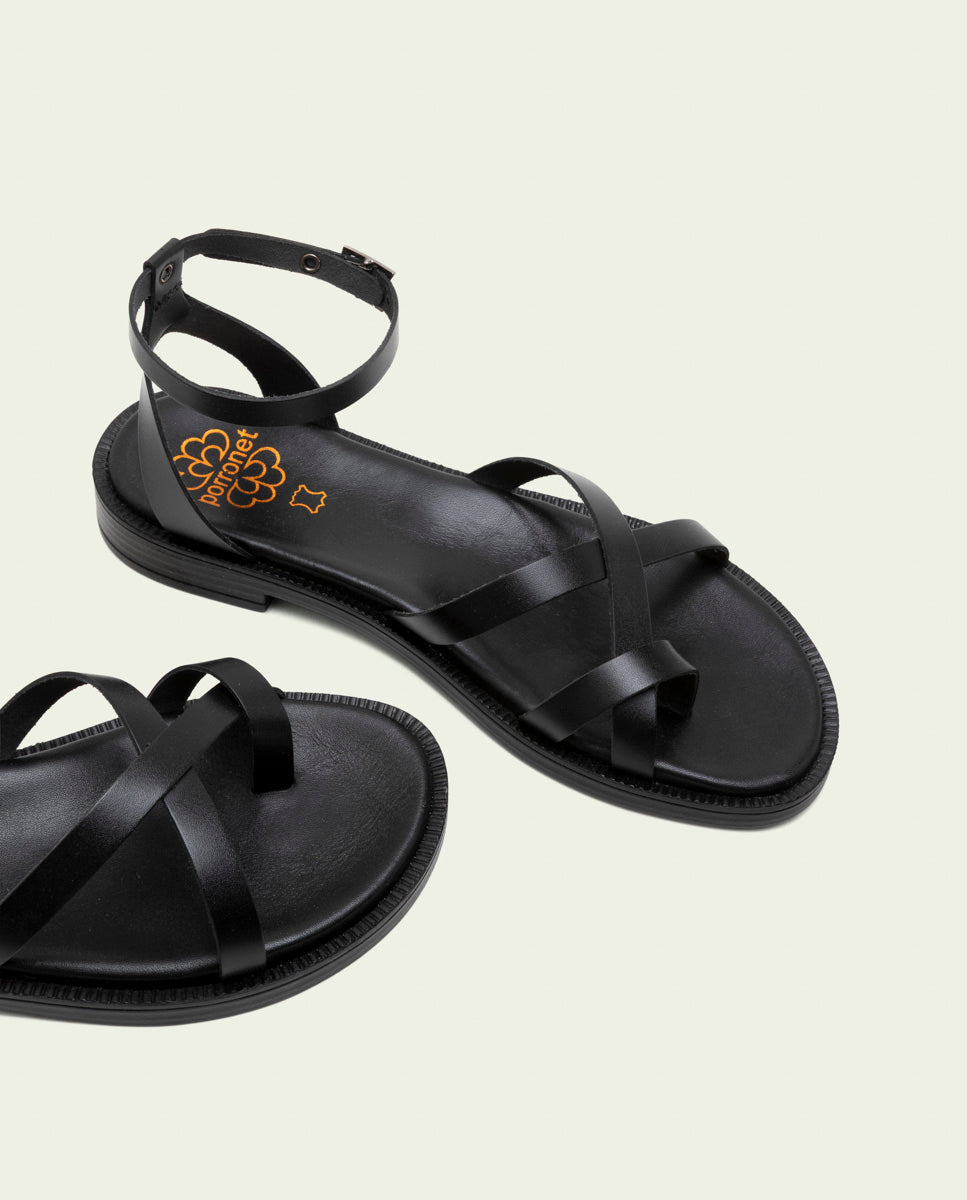 FLAT SLAVE LEATHER SANDALS CECILIA BLACK