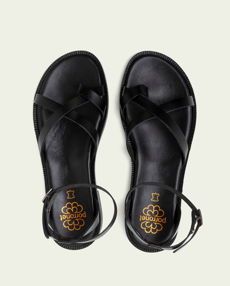 FLAT SLAVE LEATHER SANDALS CECILIA BLACK