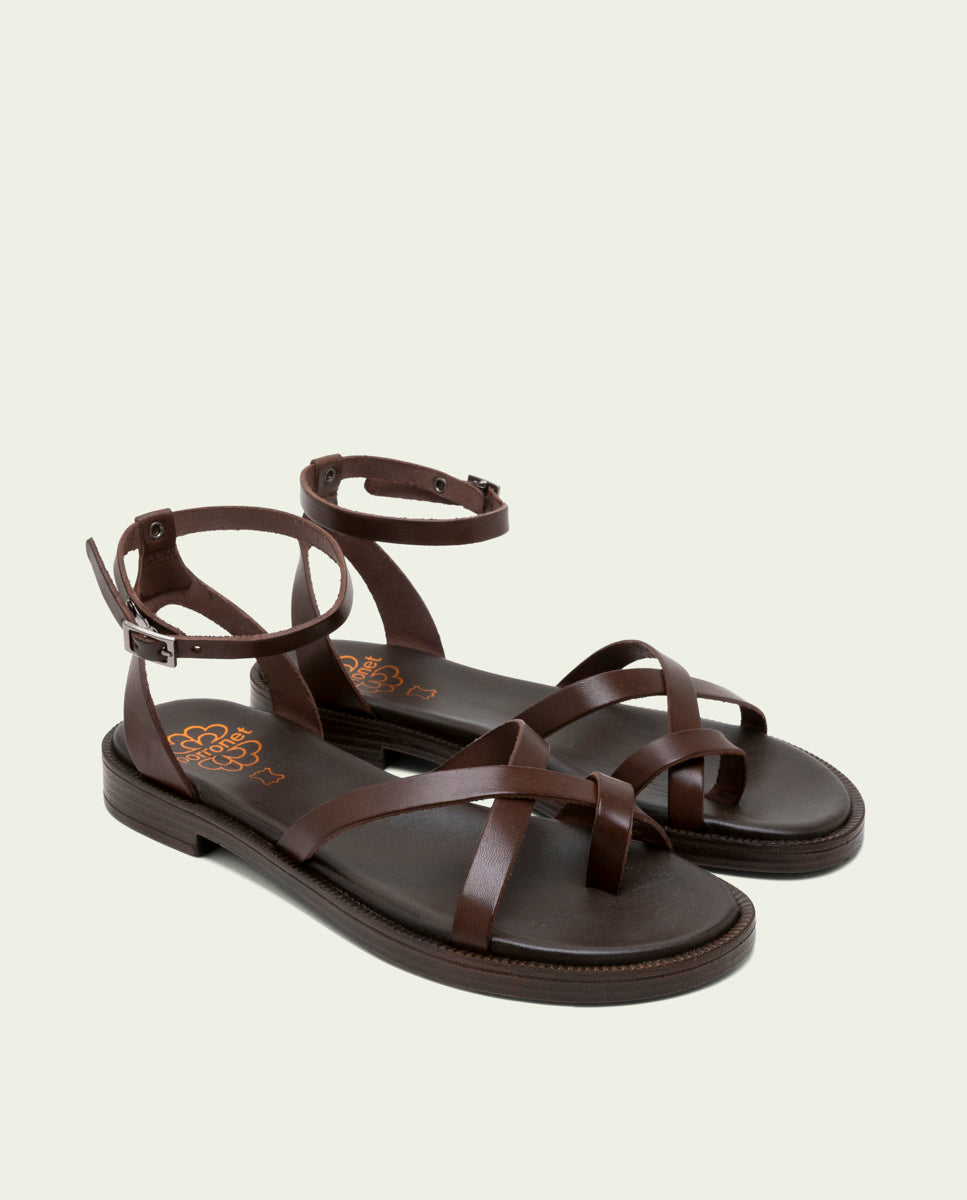 FLAT SLAVE LEATHER SANDALS CECILIA MOCHA