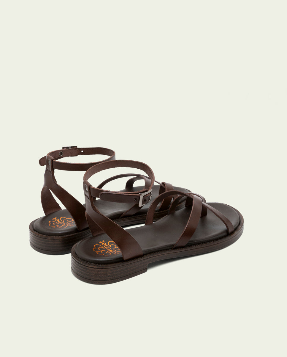 FLAT SLAVE LEATHER SANDALS CECILIA MOCHA