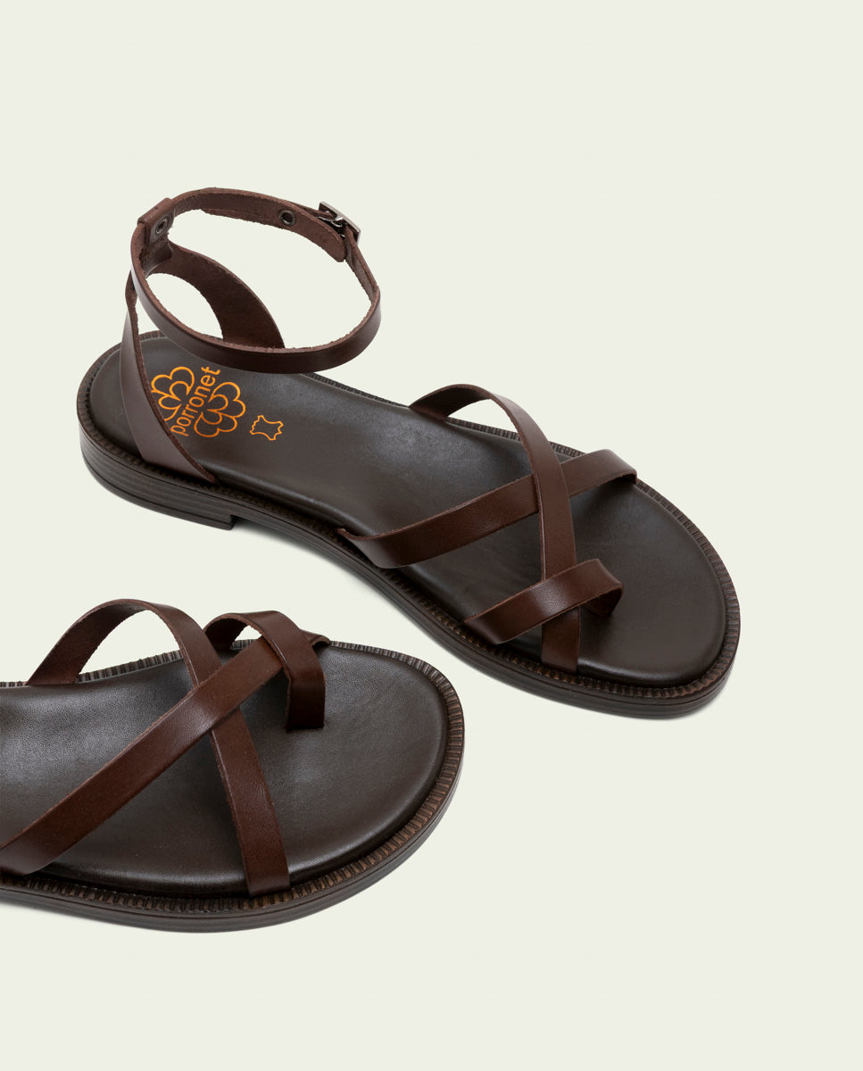FLAT SLAVE LEATHER SANDALS CECILIA MOCHA