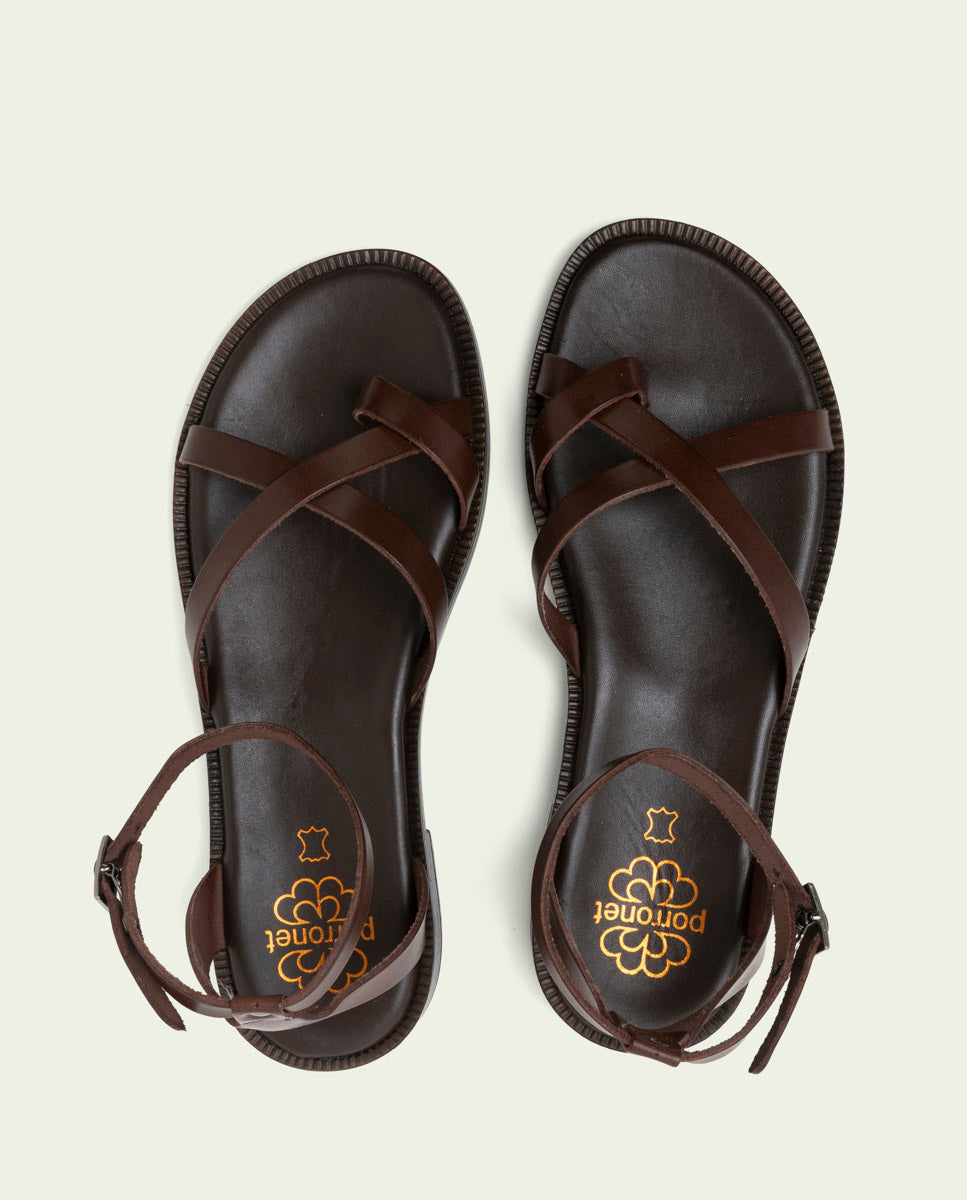 FLAT SLAVE LEATHER SANDALS CECILIA MOCHA