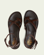 SANDALES PLATES ESCLAVE EN CUIR CECILIA MOKA