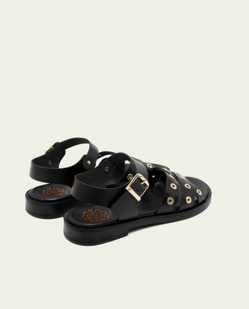 SANDALES PLATES EN CUIR À CLOUS CLAUDIA NOIR
