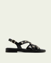 FLAT LEATHER SANDALS WITH STUDS CHLOE BLACK