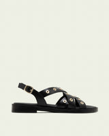 FLAT LEATHER SANDALS WITH STUDS CHLOE BLACK