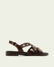 FLAT LEATHER SANDALS WITH STUDS CHLOE MOCHA
