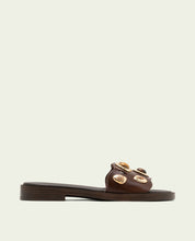 FLAT LEATHER SANDALS WITH CLEAR STRAPS MOCHA