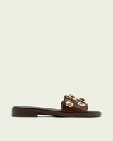 FLAT LEATHER SANDALS WITH CLEAR STRAPS MOCHA