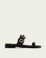 FLAT LEATHER SANDALS WITH LEATHER RHINESTONES CELINE MOCHA