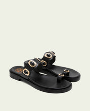 FLAT LEATHER SANDALS WITH LEATHER RHINESTONES CELINE MOCHA