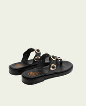 FLAT LEATHER SANDALS WITH LEATHER RHINESTONES CELINE MOCHA
