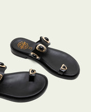 FLAT LEATHER SANDALS WITH LEATHER RHINESTONES CELINE MOCHA